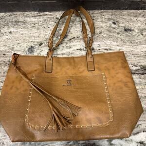 Weimeibaige Handbag Oversized Tote Vegan Leather Light Brown Braided‎ Handles